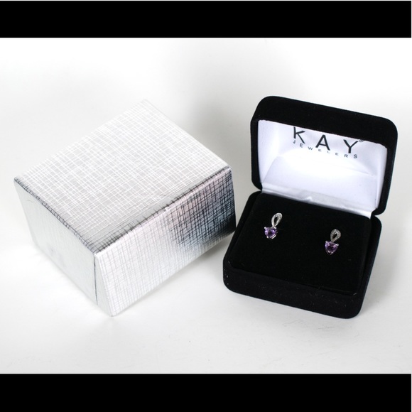 ❤️NIB❤️Amethyst Heart and Diamond Drop Earrings - Picture 3 of 6